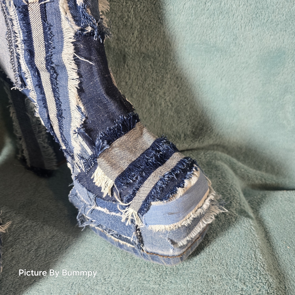 AZALEA WANG DENIM CHUNKY PATCHWORK PLATFORM BOOT.Denim Patchwork Knee-High Boots - Picture 12 of 16
